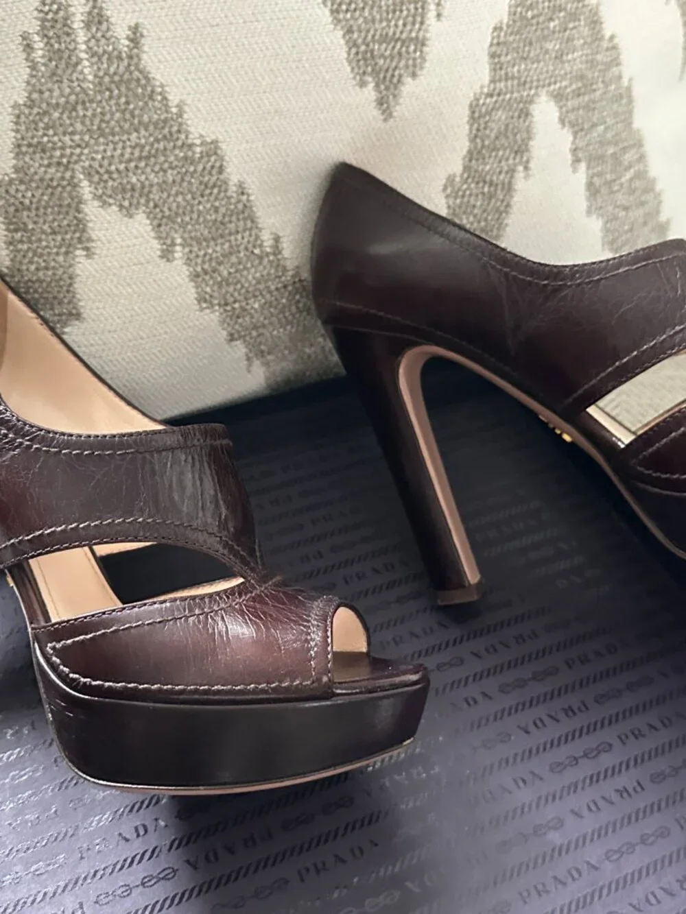 Prada Brown Leather Cut Out High Heel Pump - Picture 5 of 12